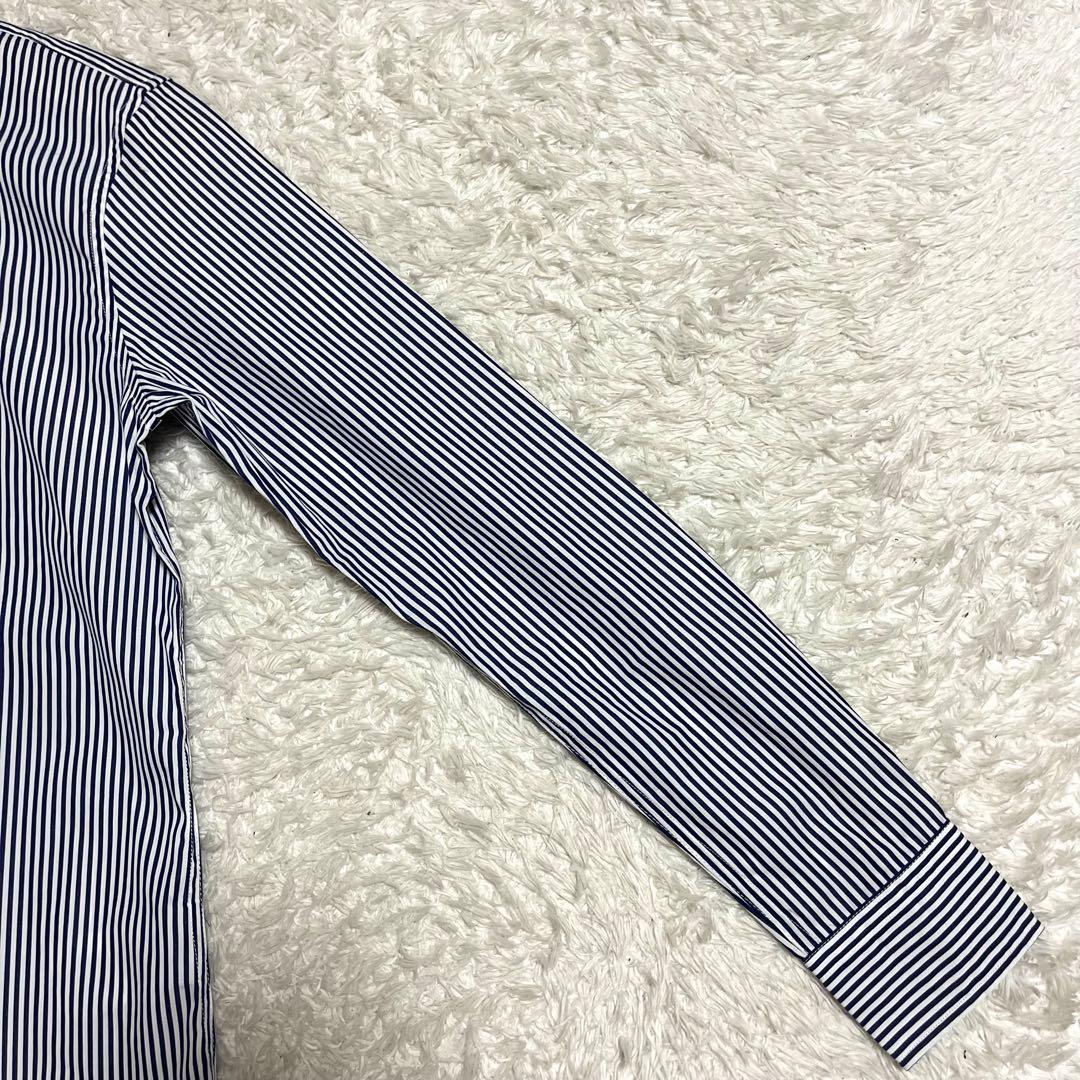 ローレンラルフローレン 現行 QRタグ ストライプ 長袖シャツ 青 刺繍ロゴ