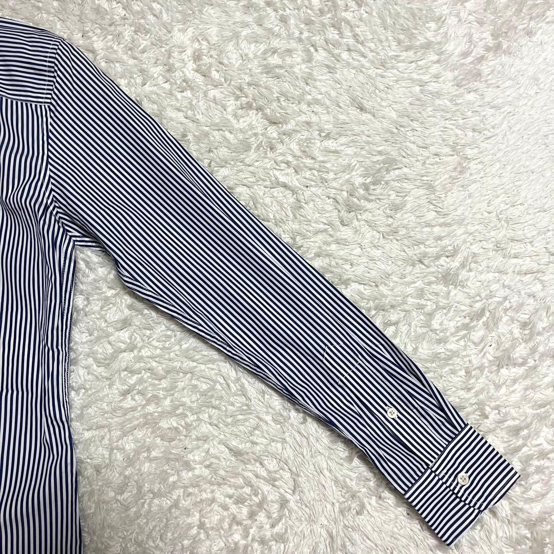 ローレンラルフローレン 現行 QRタグ ストライプ 長袖シャツ 青 刺繍ロゴ