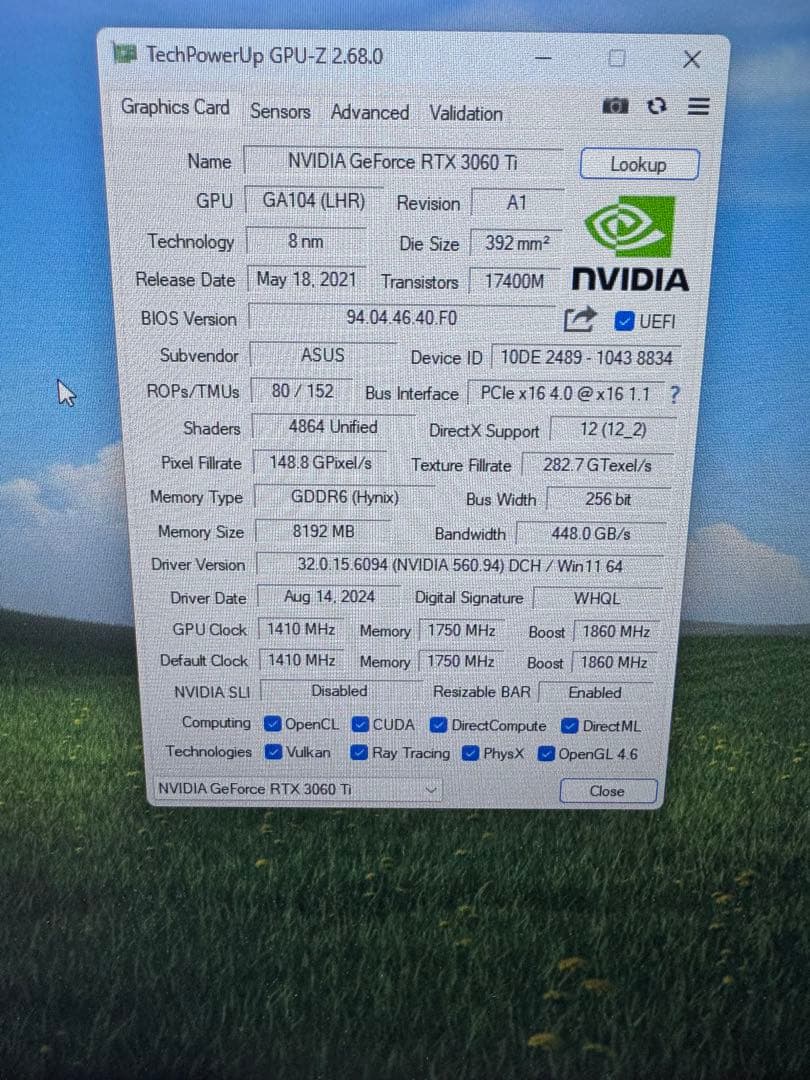 【動作品】ROG STRIX RTX3060ti O8G V2 GAMING