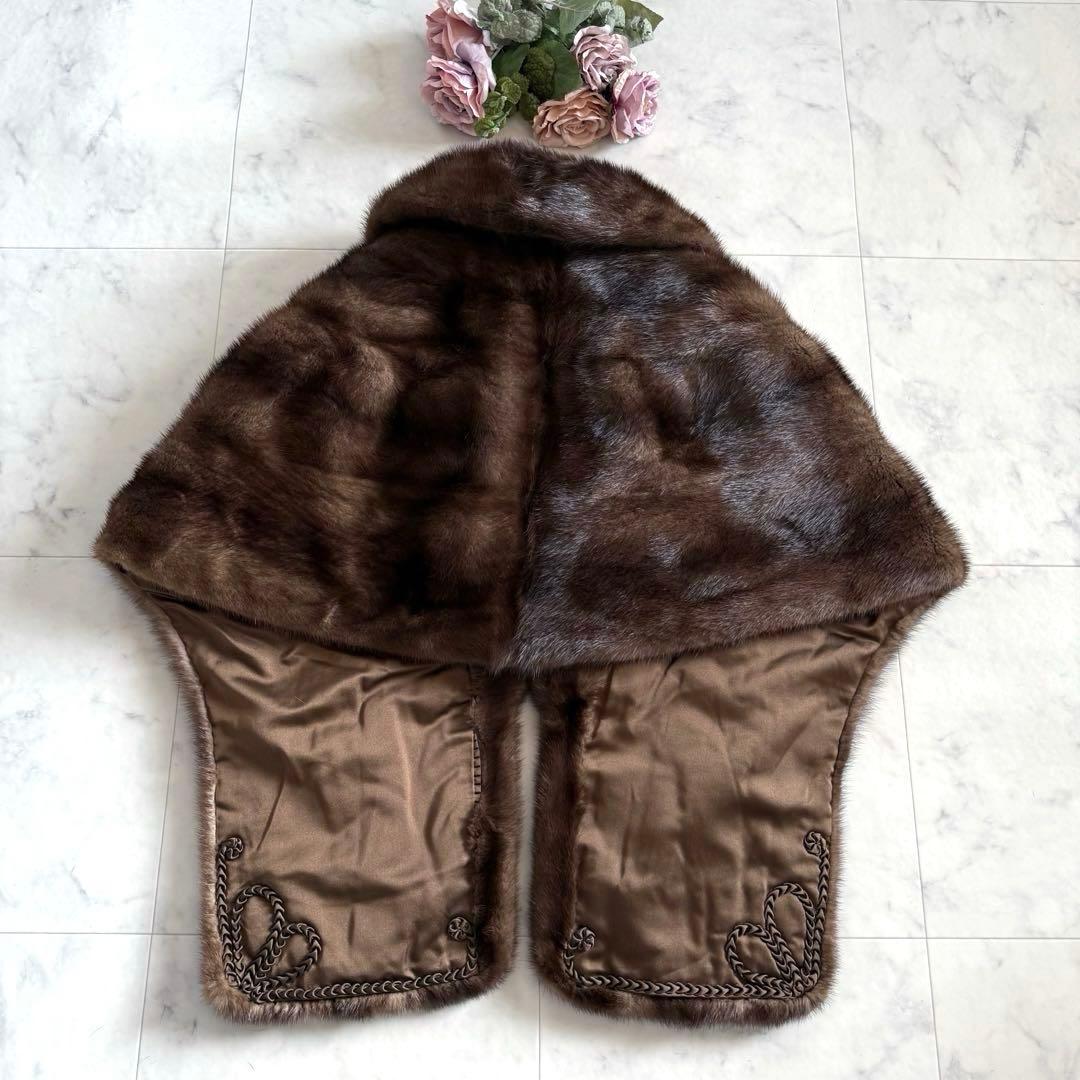 デミバフミンク ケープ ポンチョ 大判ショール リアルファー 毛皮 なめし柔らか