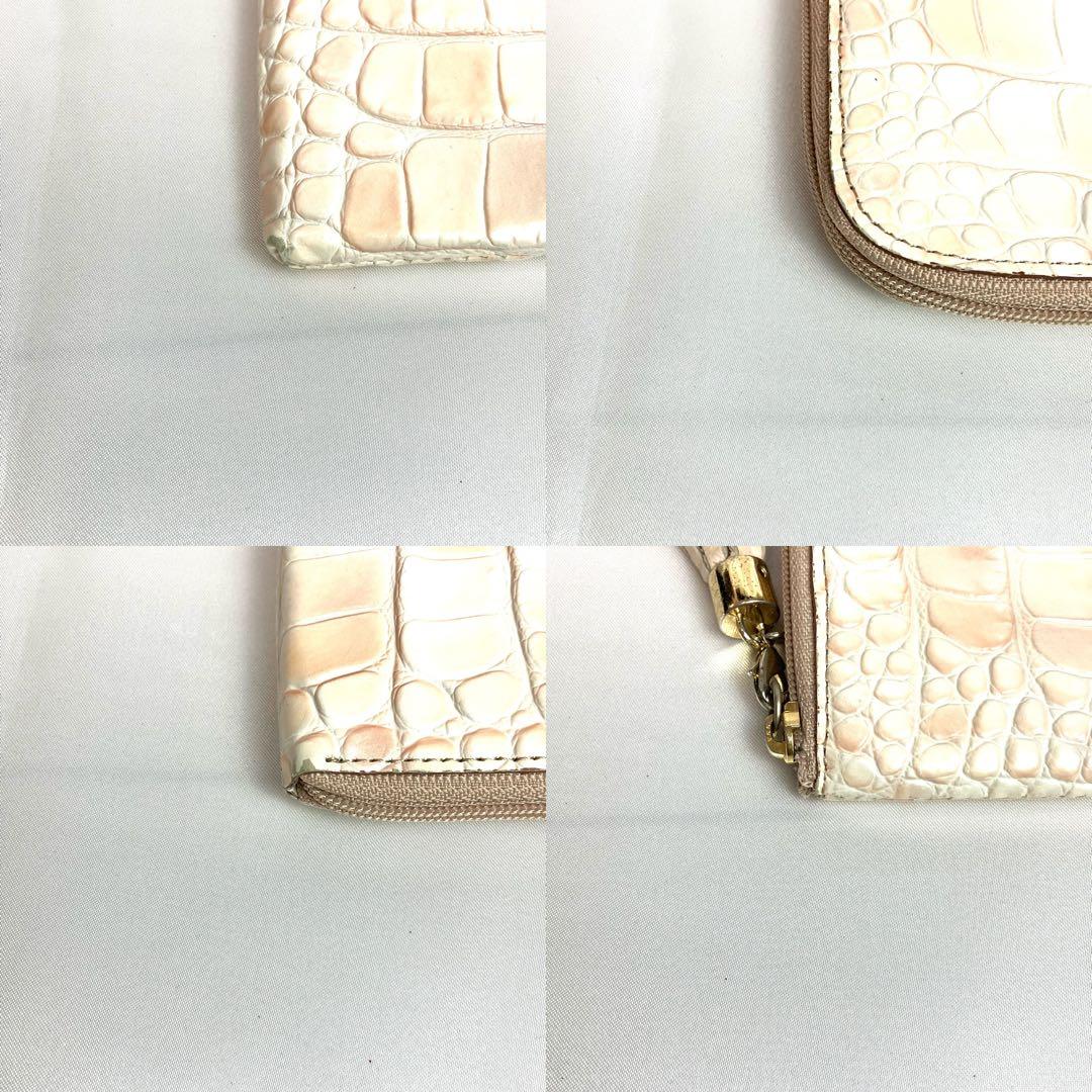 【美品】アタオ　長財布　L字ファスナー　クロコ型押し　ロゴ金具　チャーム