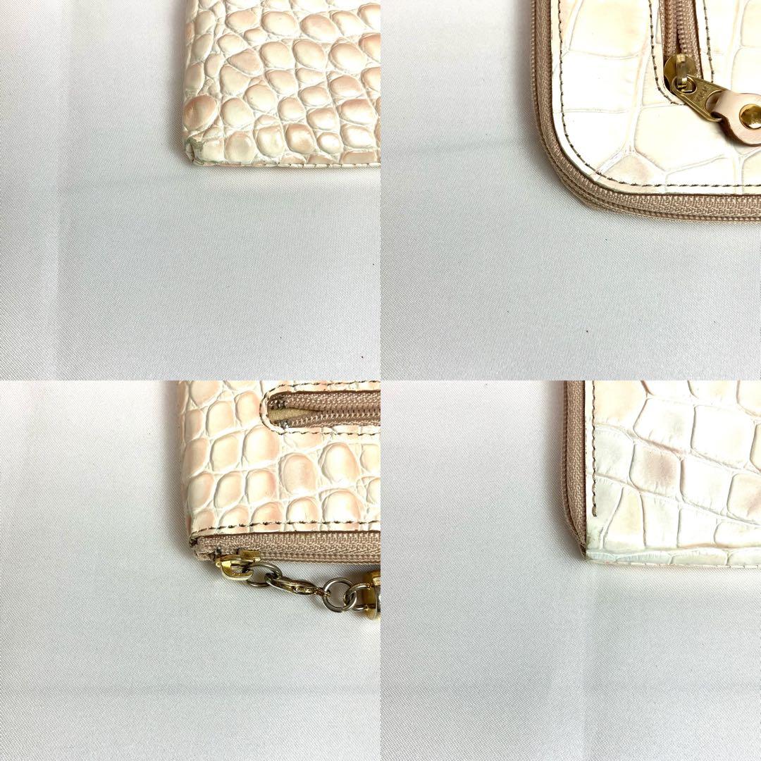 【美品】アタオ　長財布　L字ファスナー　クロコ型押し　ロゴ金具　チャーム