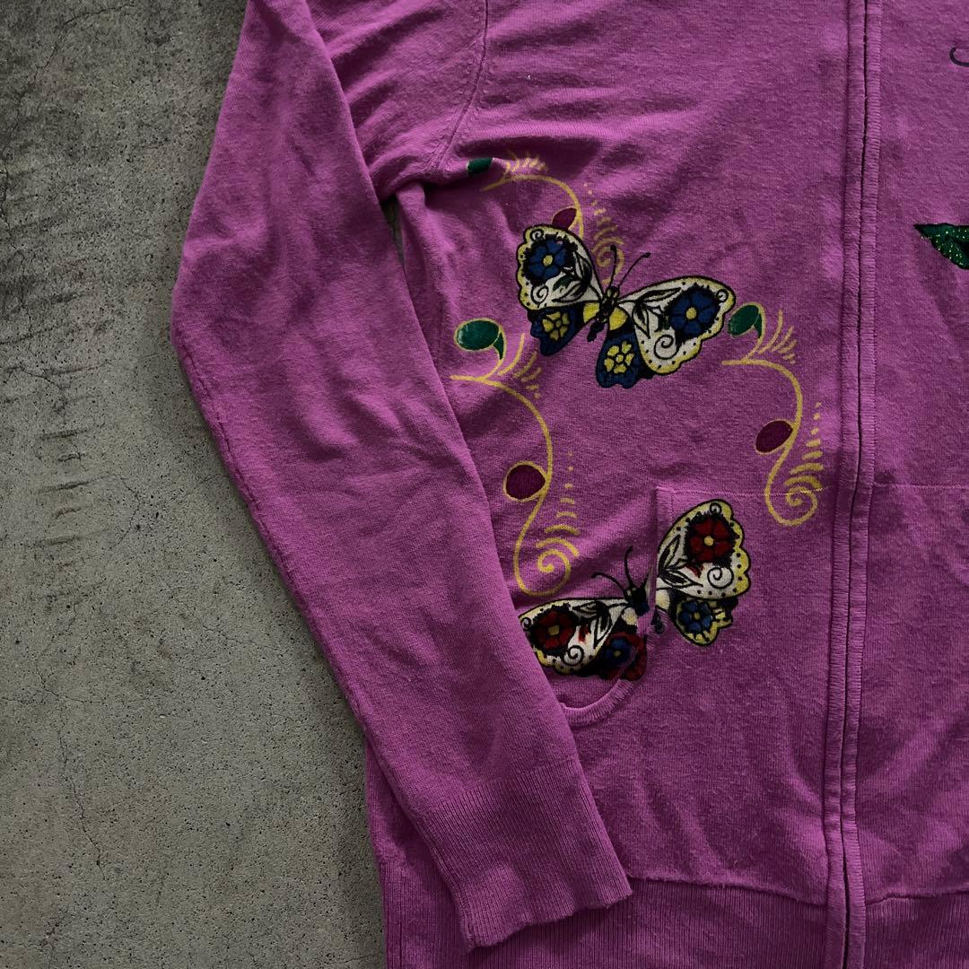 エドハーディー　ジップパーカー　 ピンク　刺繍　y2k 平成ギャルラインストーン