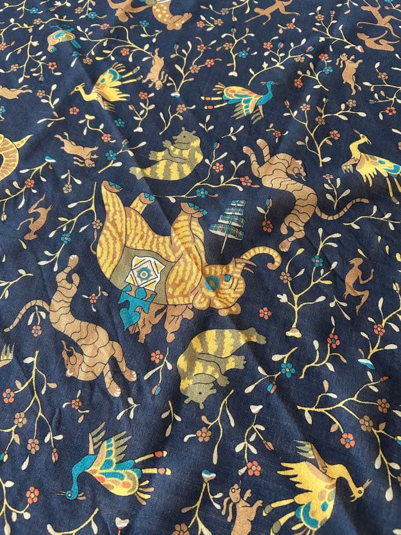 Drake's 動物柄 ネイビー スカーフ ストール ウールシルク