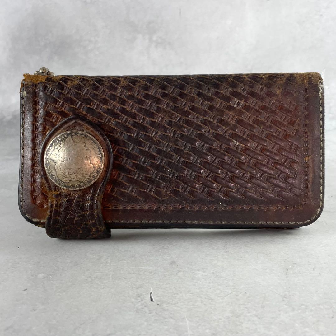 入手困難✨ ファニー 長財布 チェーンウォレット 編み込み レザー 本革 茶色