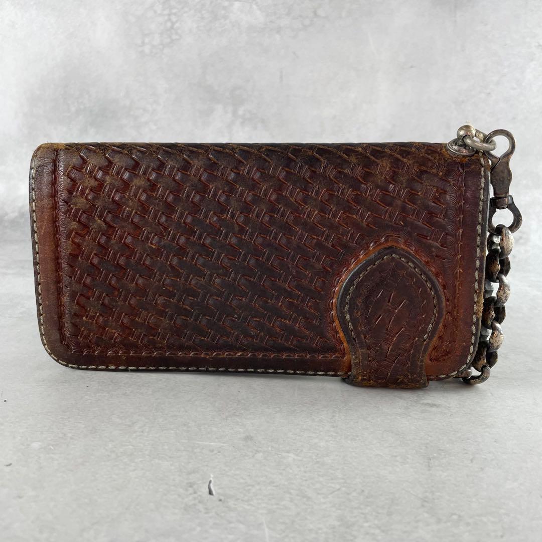 入手困難✨ ファニー 長財布 チェーンウォレット 編み込み レザー 本革 茶色