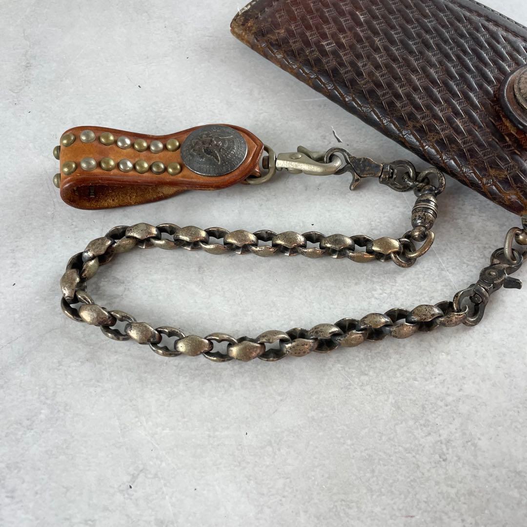 入手困難✨ ファニー 長財布 チェーンウォレット 編み込み レザー 本革 茶色