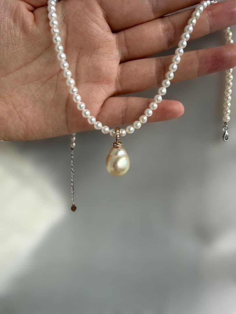 【極美品】南洋真珠 ゴールドパール ひょうたんペンダント 15x16mm希少大珠