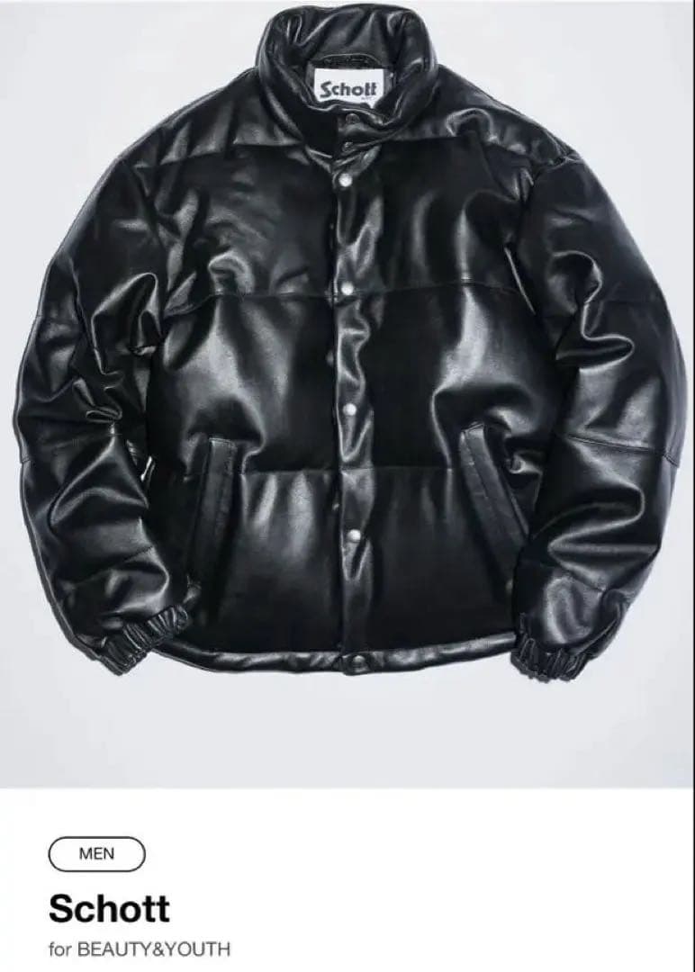 【着用少】BEAUTY&YOUTH別注 Schott レザー ダウンジャケット
