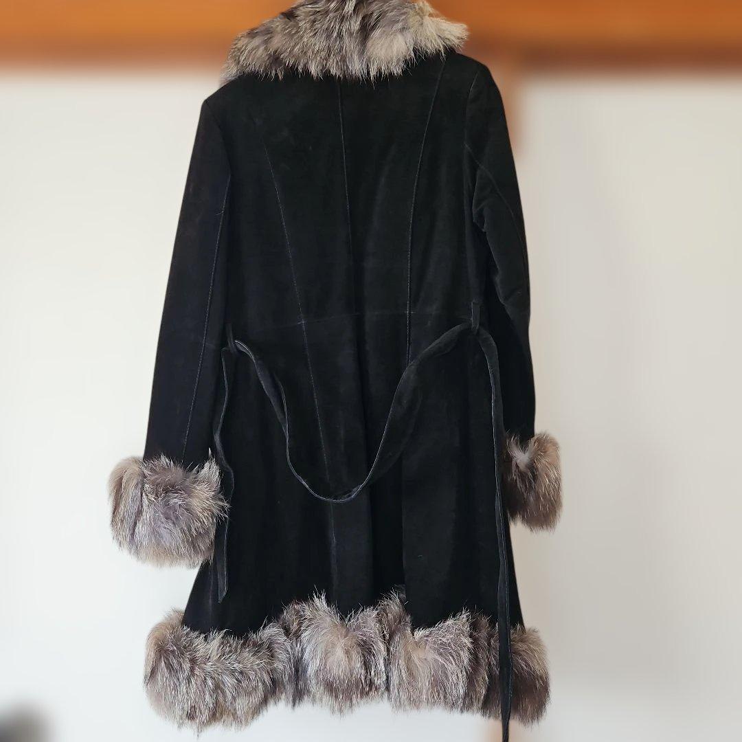 ❤専用❤黒の革(スエード)製リアルファー付き毛皮コート美品❤