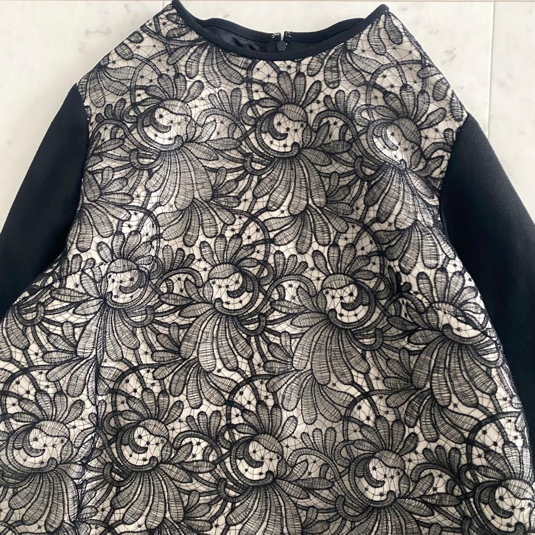 美品 アドーア ADORE ファインコードレース切り替えワンピース 38