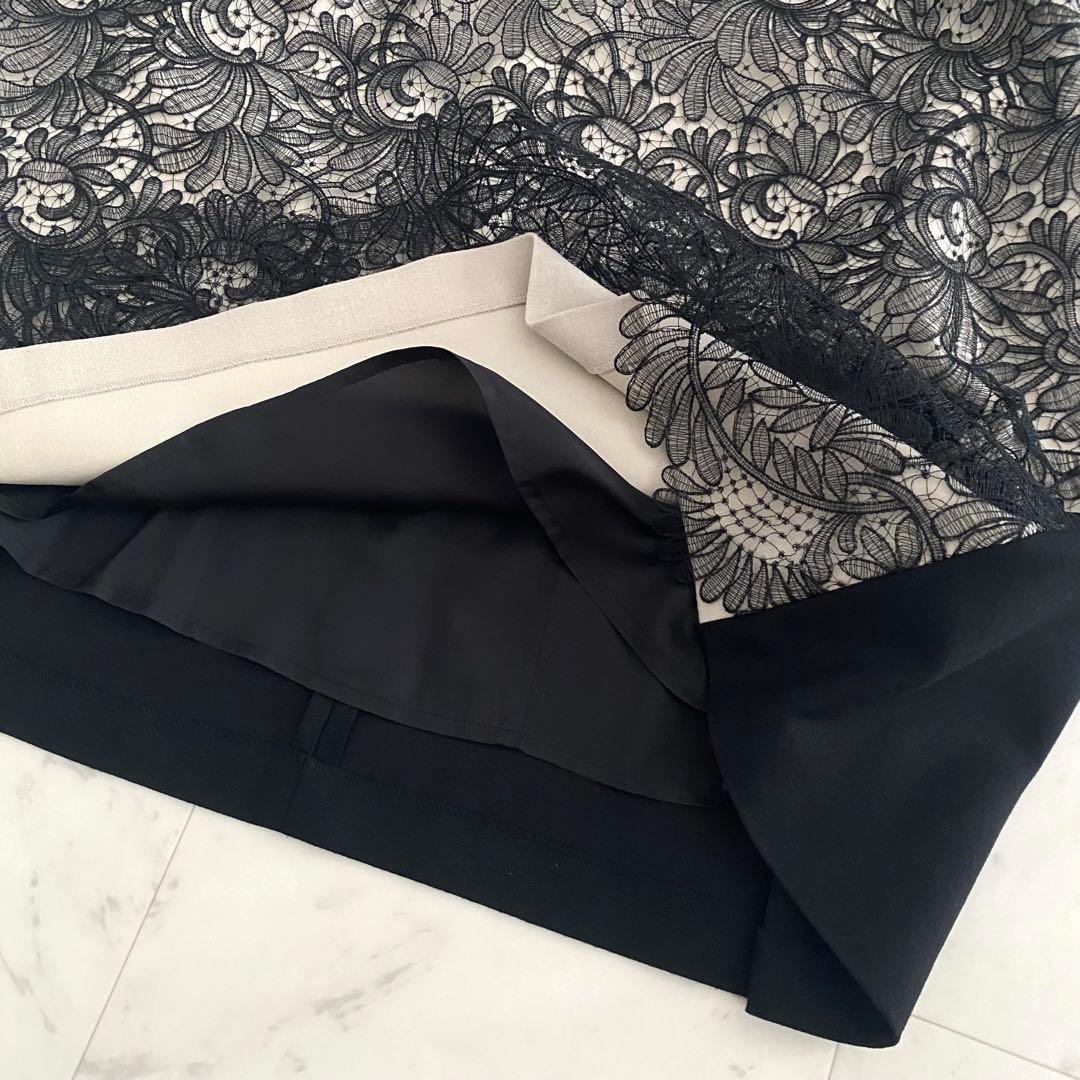 美品 アドーア ADORE ファインコードレース切り替えワンピース 38