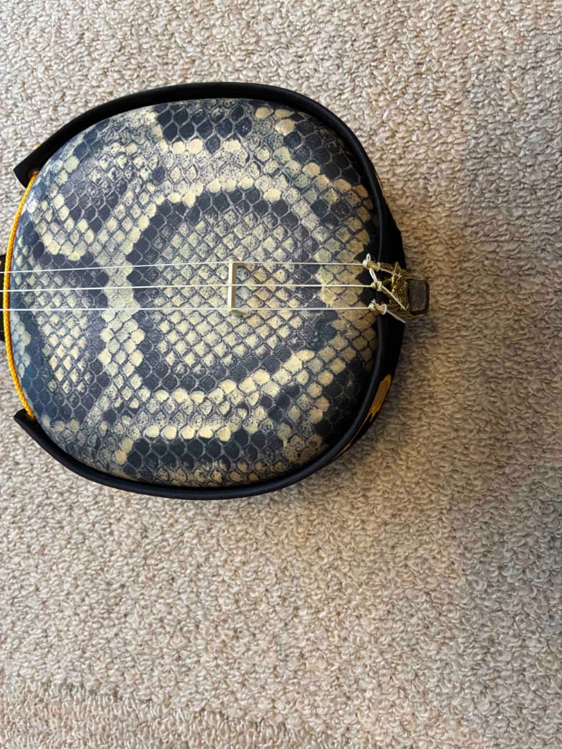 三線　沖縄　プリント人工皮　蛇味線　三味線　和楽器　爪、布他予備パーツ付属