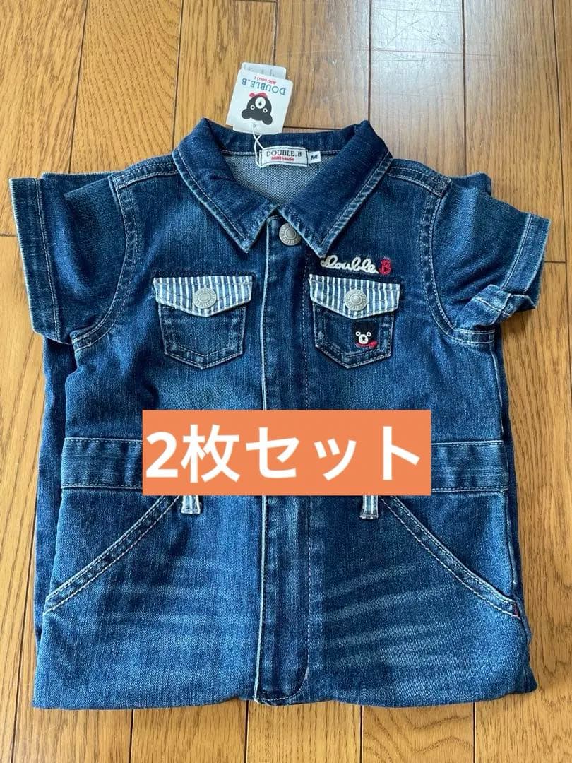 DOUBLE.B デニムロンパース Mサイズ