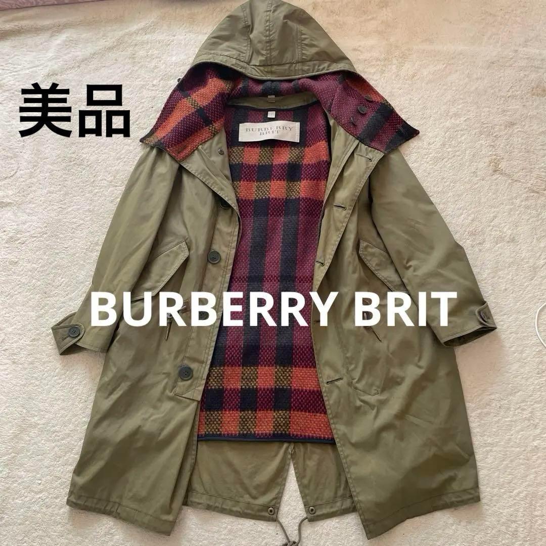 バーバリー ブリット ライナー付 コート モッズコート チェック カーキ n3b