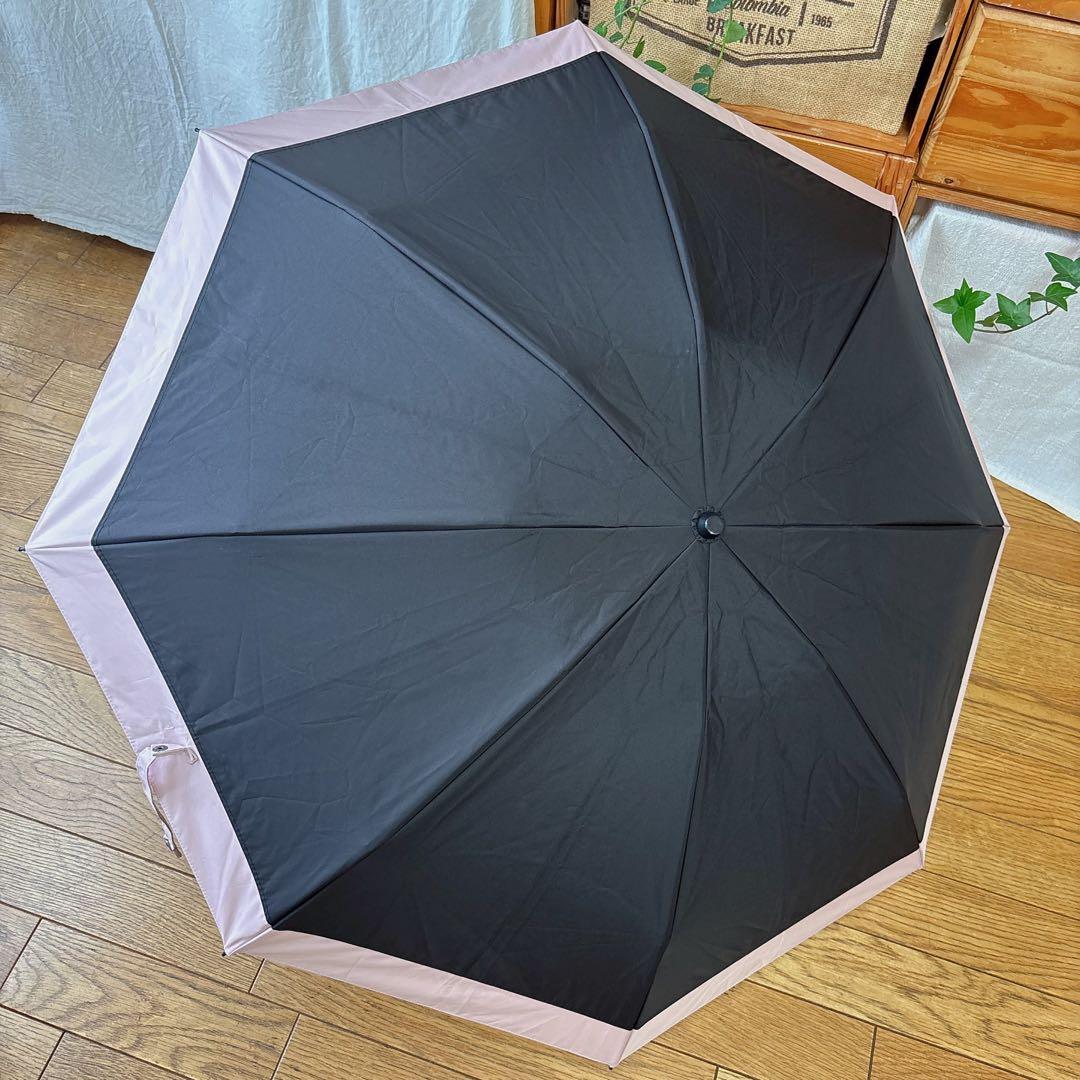 ロサブラン 日傘 3段折 黒 ピンク 完全遮光 折りたたみ 傘袋付き 晴雨兼用