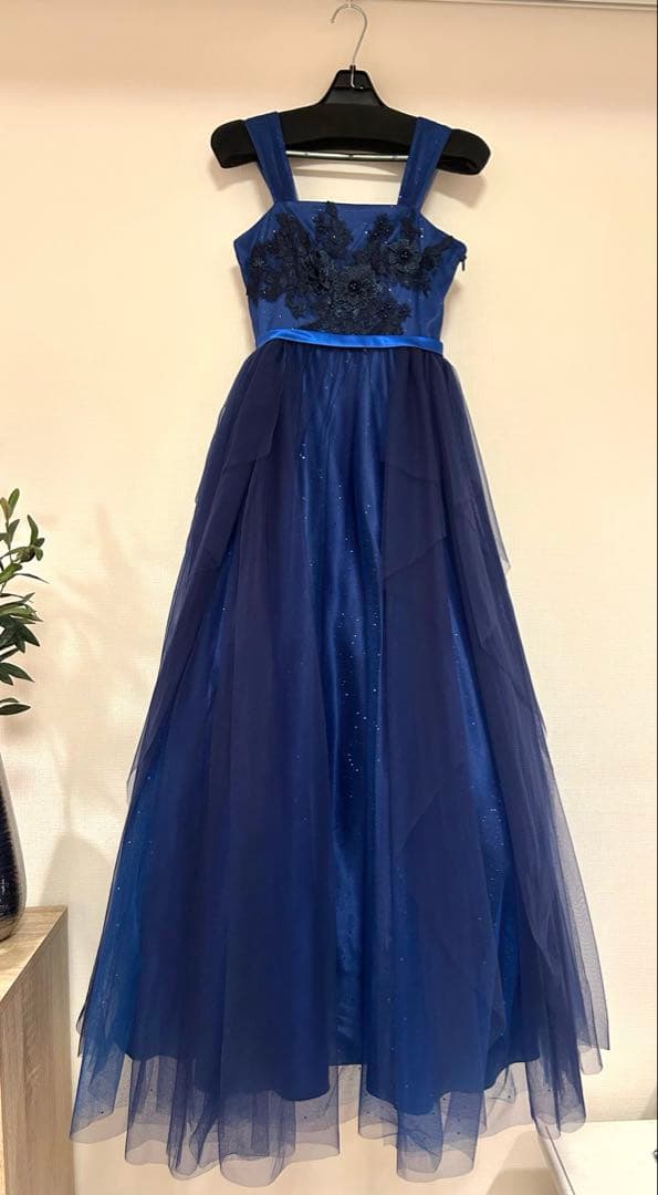 Annabelleジュニアドレス　ブルー花柄刺繍　発表会コンクール150-160