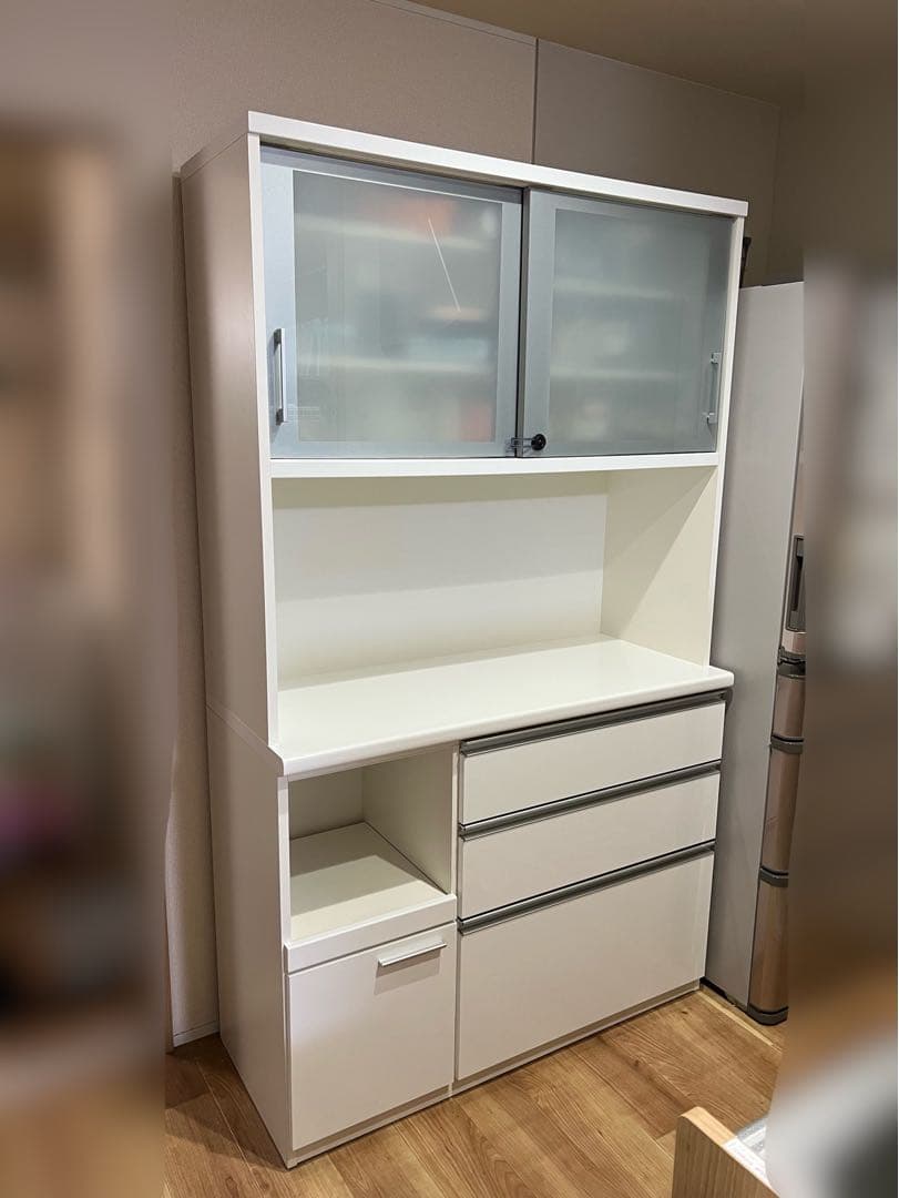 【送料込】ホワイトキッチン収納キャビネット　食器棚　キッチンボード　カップボード