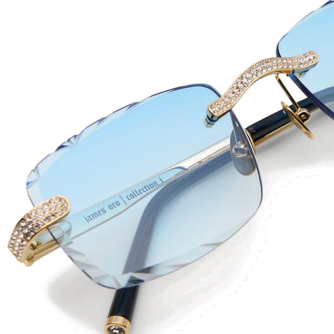JAMES ORO リムレス　サングラス　ブルー　ゴールド