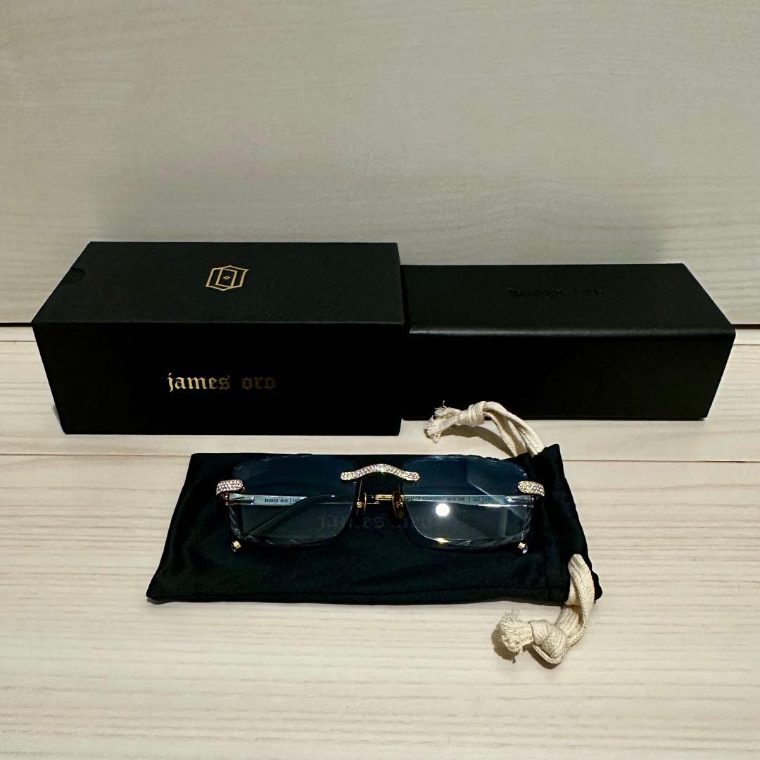 JAMES ORO リムレス　サングラス　ブルー　ゴールド