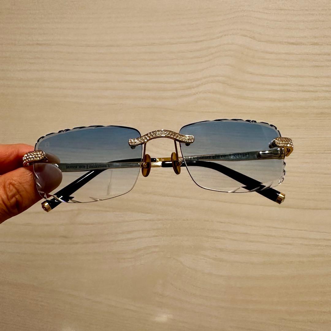 JAMES ORO リムレス　サングラス　ブルー　ゴールド