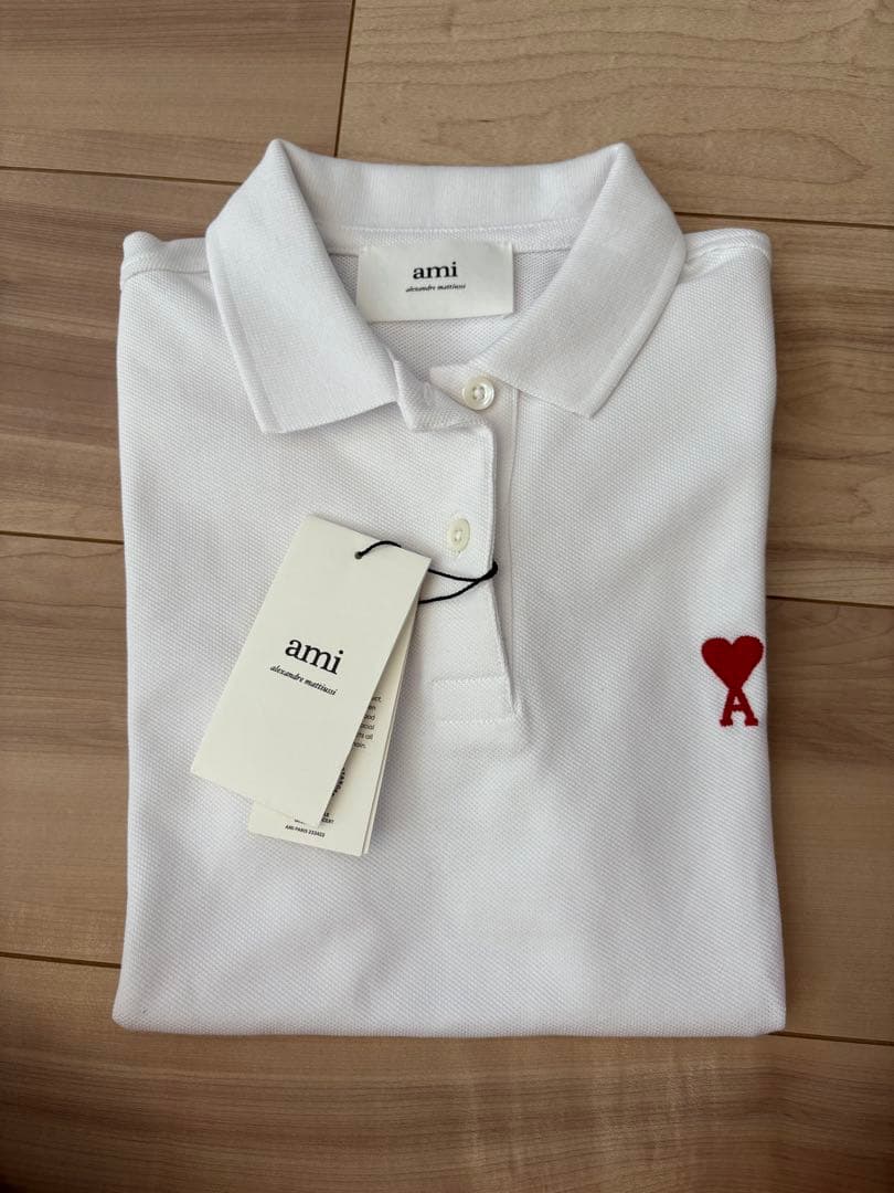 【新品未使用】Ami Paris ホワイト ポロシャツ ハートマーク