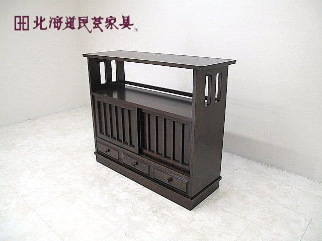 美品　北海道民芸家具 樺無垢材茶棚　 　茶タンス/茶箪笥/食器棚/サイドボード