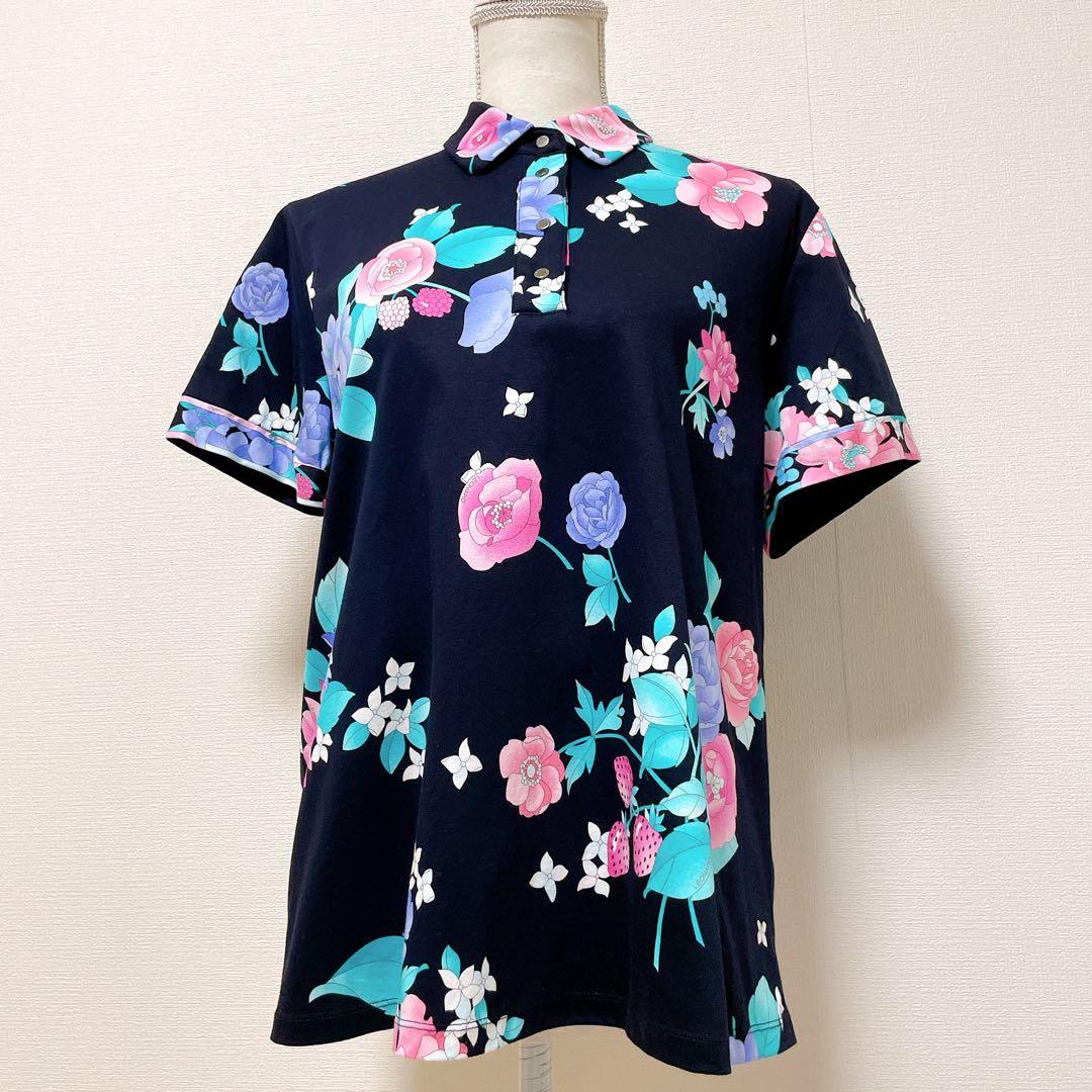 レオナール　ポロカットソー　近年モデル　襟付き　サイドスリット　黒　日本製　XL