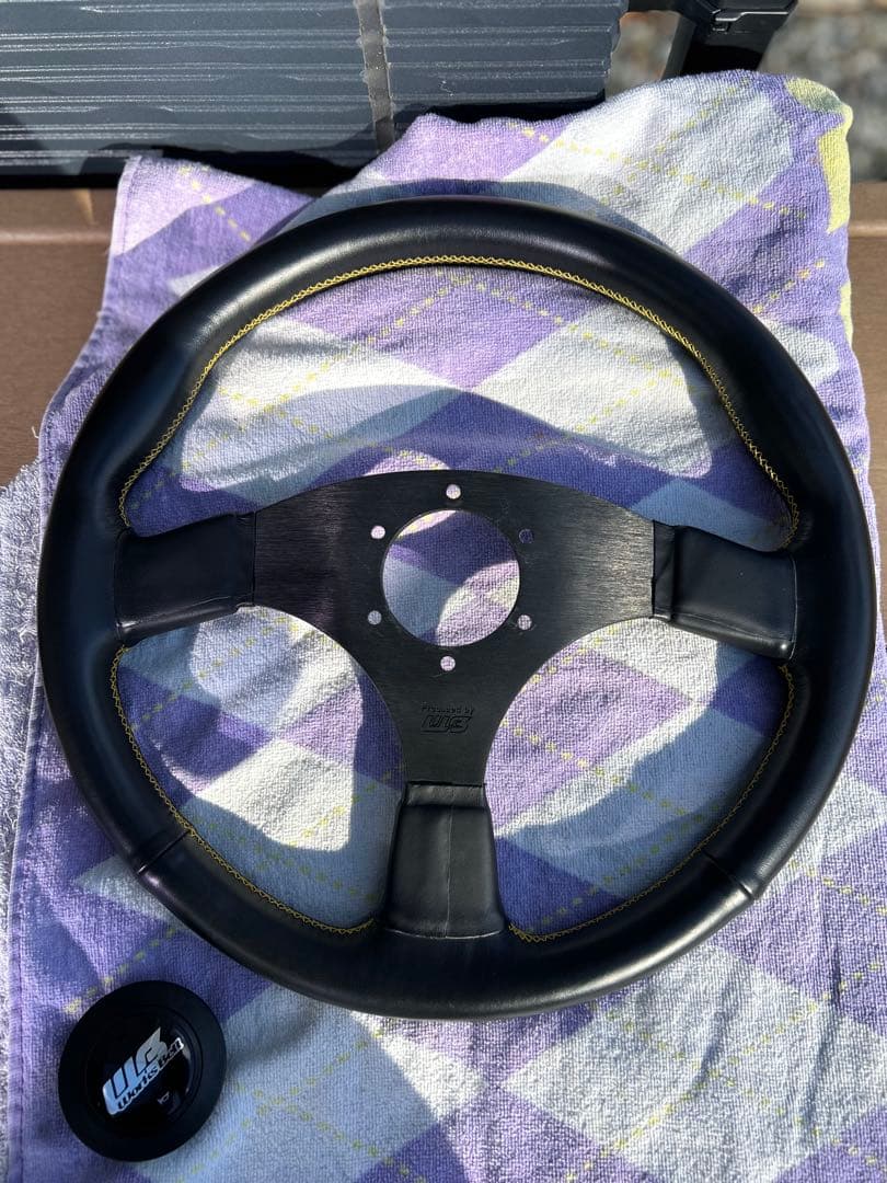 ワークスベル　ステアリング（350Φ）　WB　ハンドル　レザー　黄色ステッチ