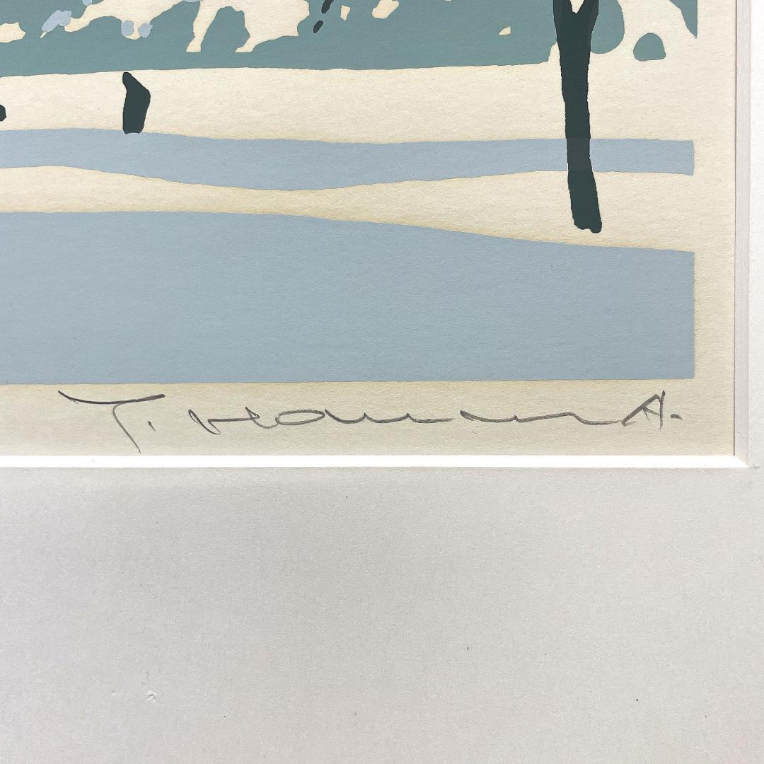 大型 真作保証 本間武男『雪の札幌)』シルクスクリーン 版画 画寸h38×w54