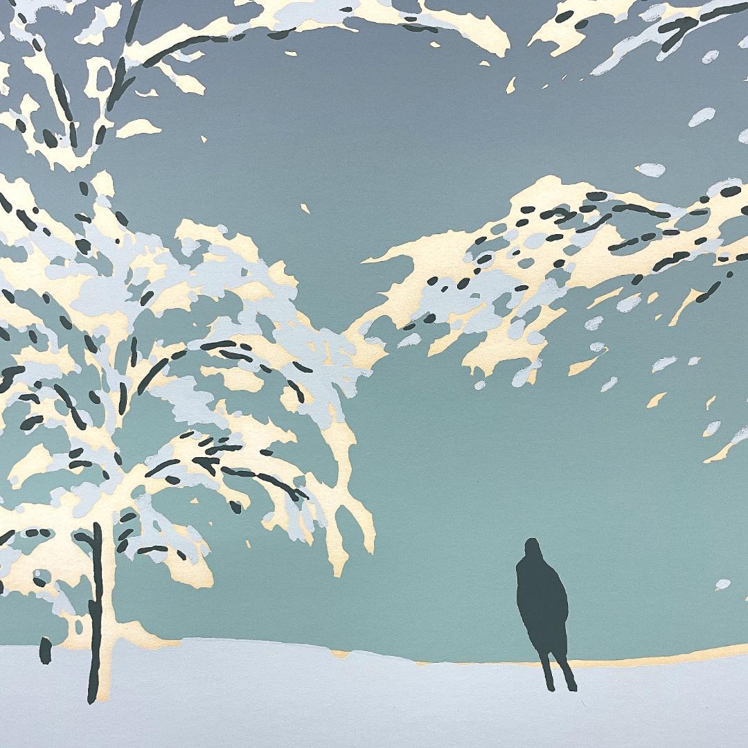 大型 真作保証 本間武男『雪の札幌)』シルクスクリーン 版画 画寸h38×w54