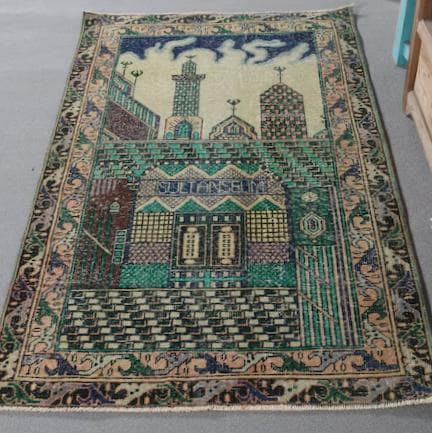 トルコ ヴィンテージラグ A1 レア イエロー グリーン ネイビー ピンク