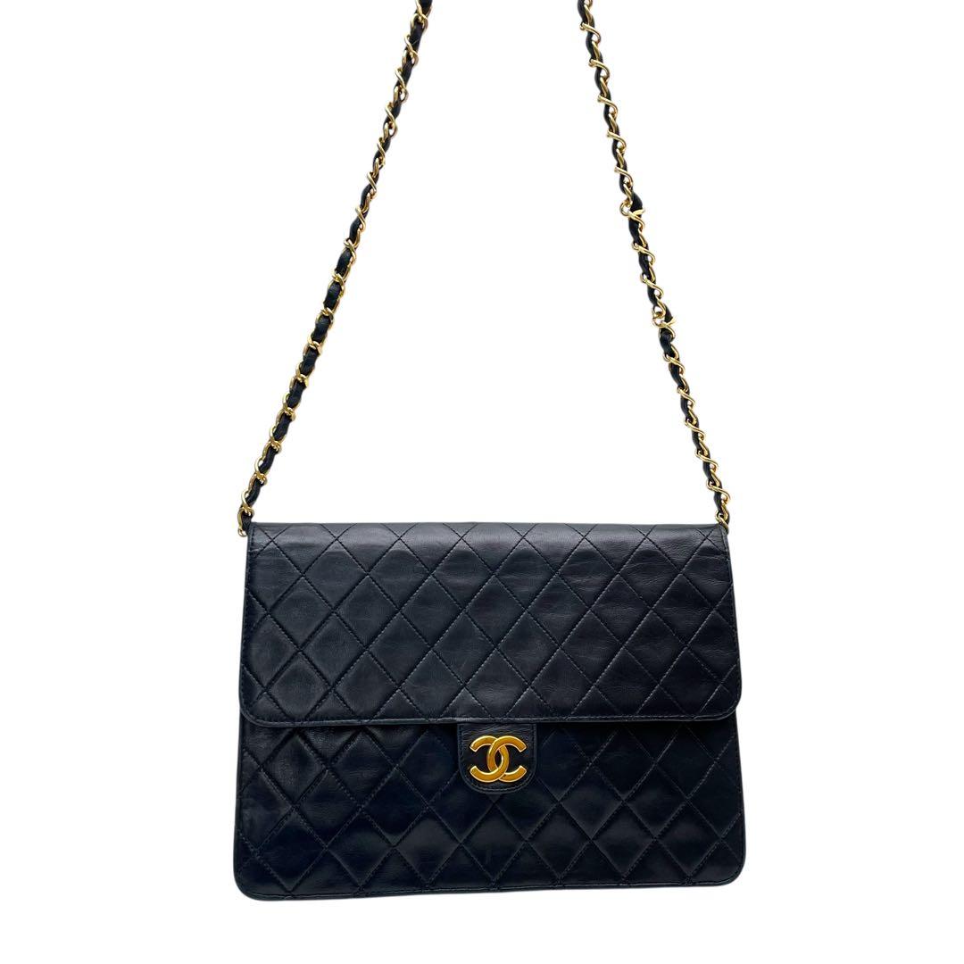 シャネル マトラッセ ラムスキン ココマーク チェーン ショルダー バッグ 黒
