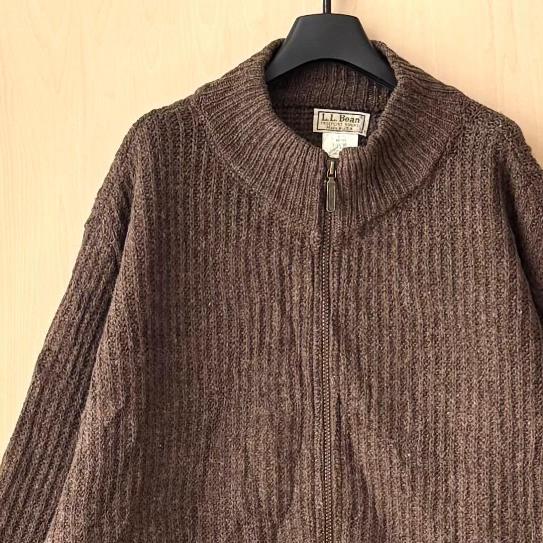 80sUSA製古着　OLDエルエルビーン　ウール　アルパカ　フルジップリブニット