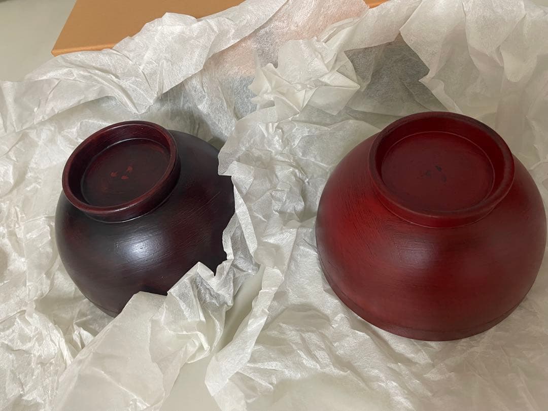 漆塗り汁椀　2個セット　渕布刷毛　曙　根来　山岸厚夫