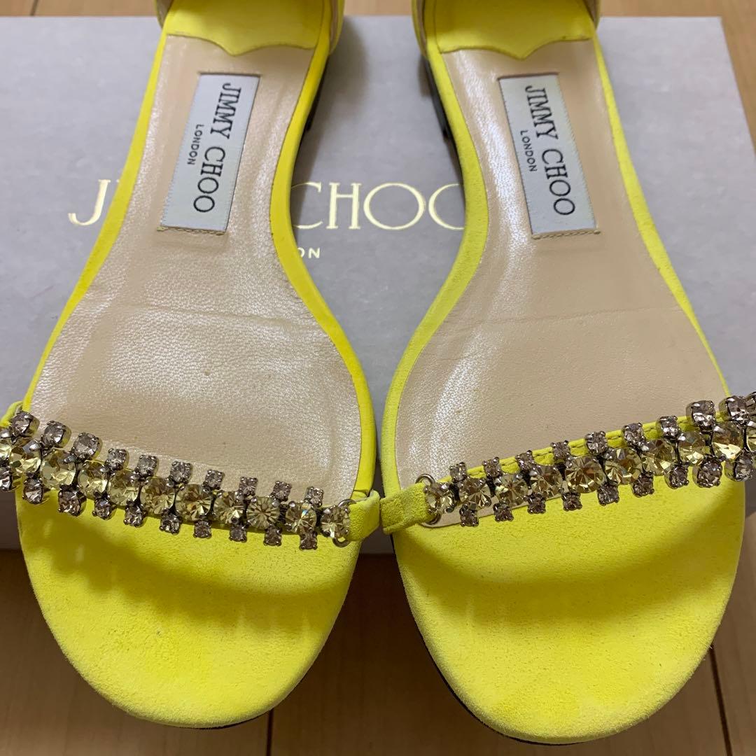 ジミーチュウ サンダル 靴 シューズ スエード イエロー ビジュー