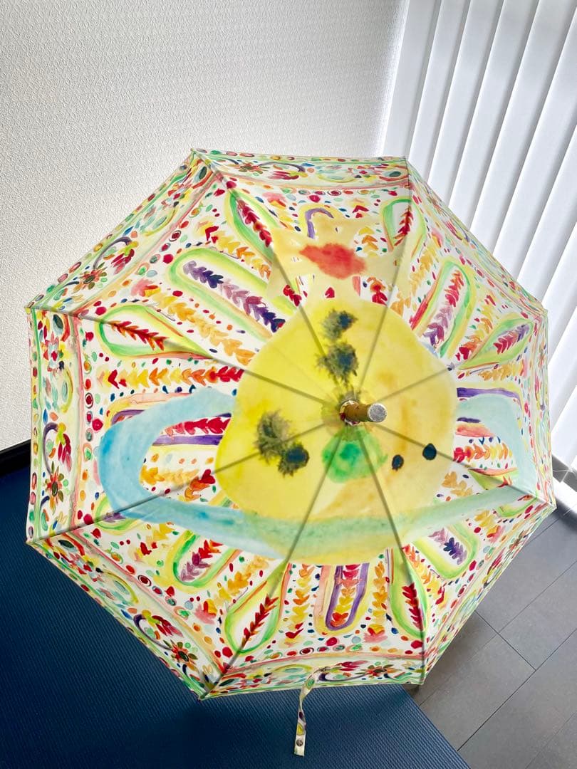 美品 ヴィヴィアンウエストウッド 雨傘 水彩画柄 長傘 バンブーハンドル