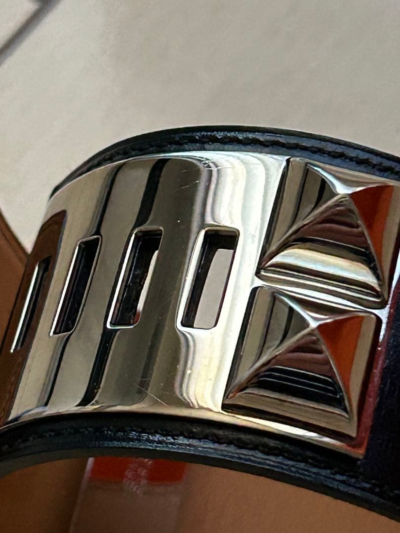 エルメス HERMES コリエドシアン ブラック バングル　シルバー