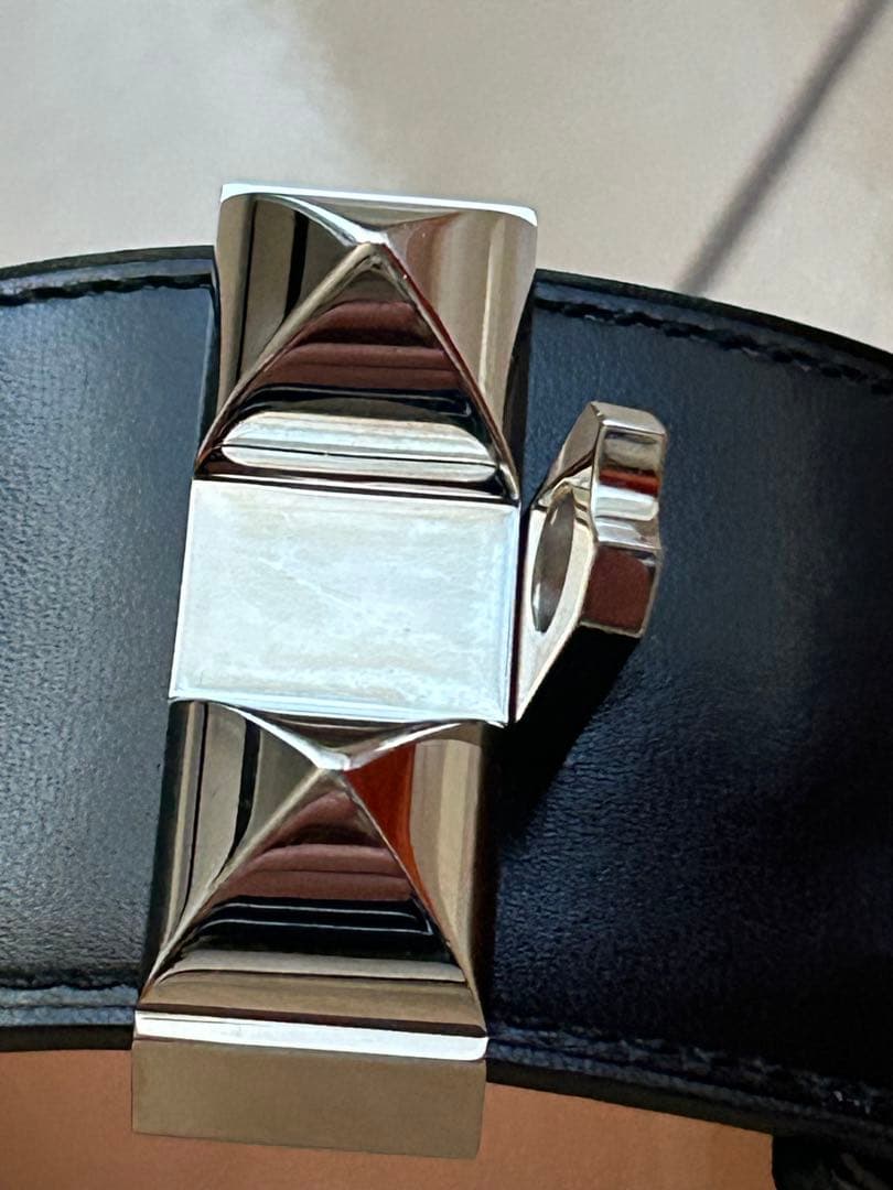 エルメス HERMES コリエドシアン ブラック バングル　シルバー