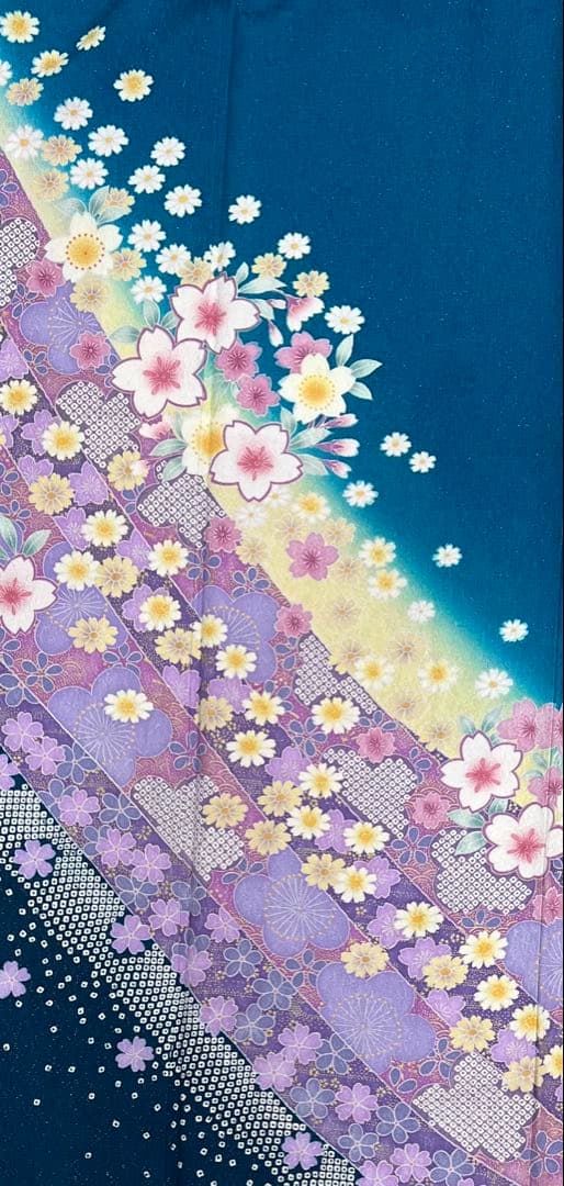 振り袖　フルセット　別誂長襦袢付　ブルー　成人式　金彩加工　金通し　714