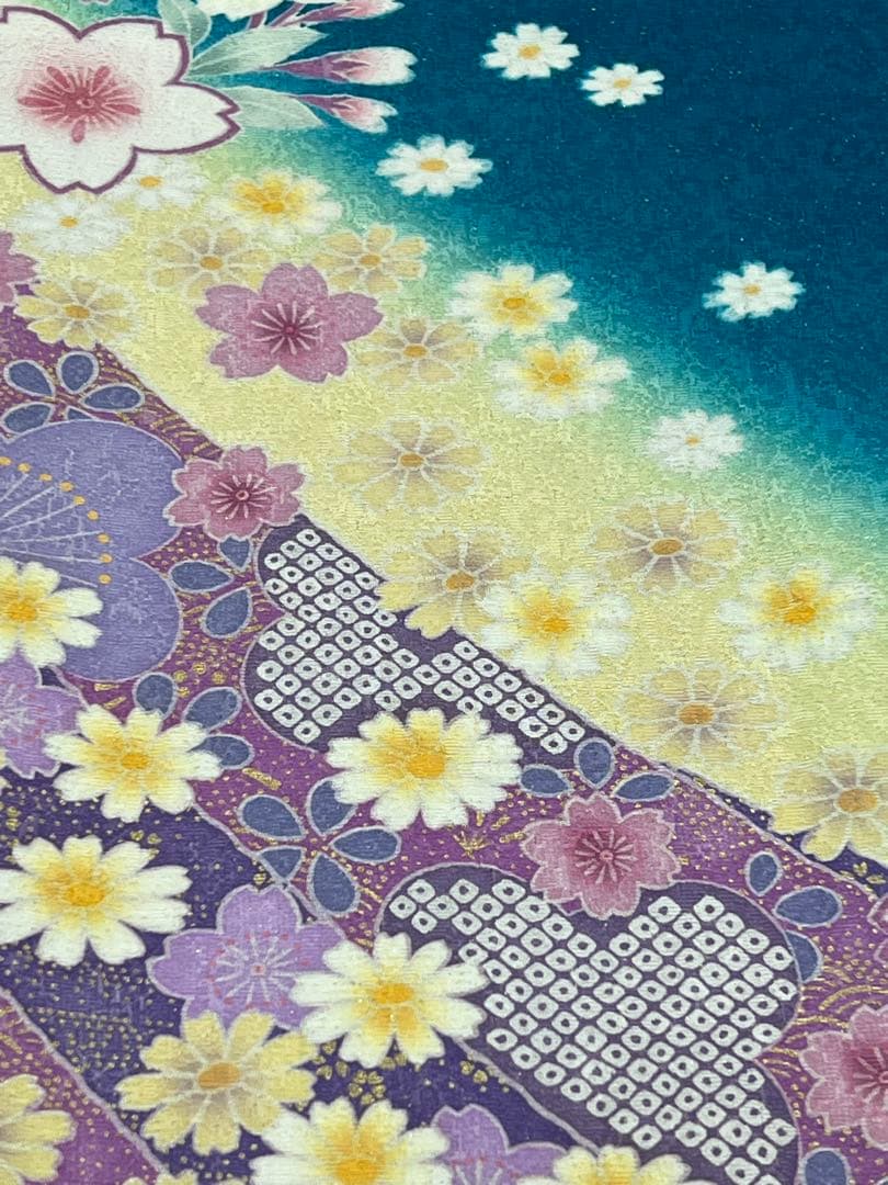 振り袖　フルセット　別誂長襦袢付　ブルー　成人式　金彩加工　金通し　714