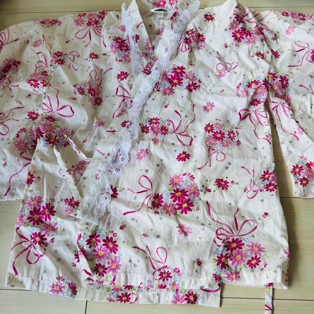 大人　浴衣ドレス　セパレート　花柄 ピンク 浴衣・帯セット