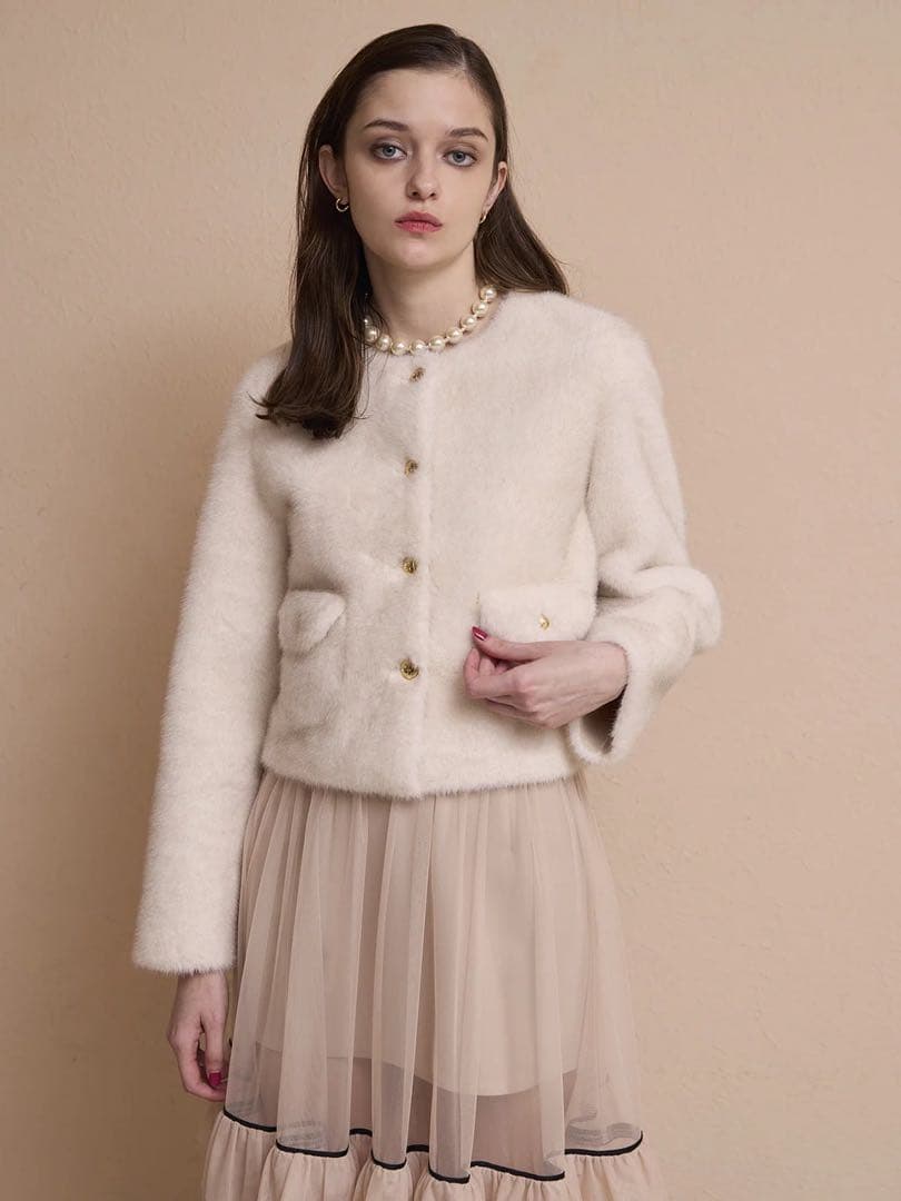 eimy ゴールドボタンフェイクファージャケット