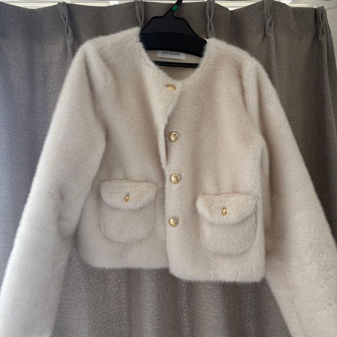 eimy ゴールドボタンフェイクファージャケット