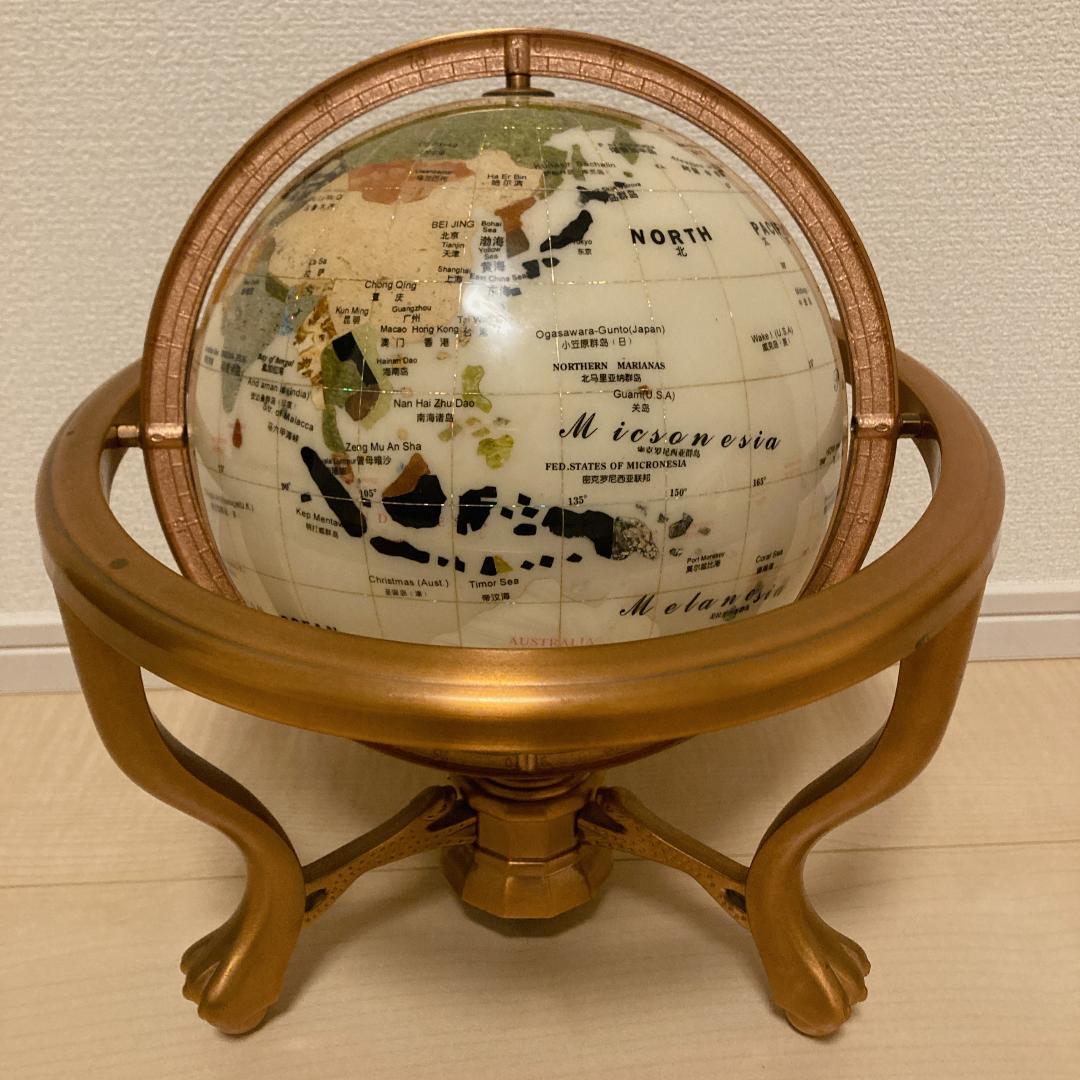 宝石地球儀 大型 天然石 パワーストーン 卓上 高級インテリア 3脚