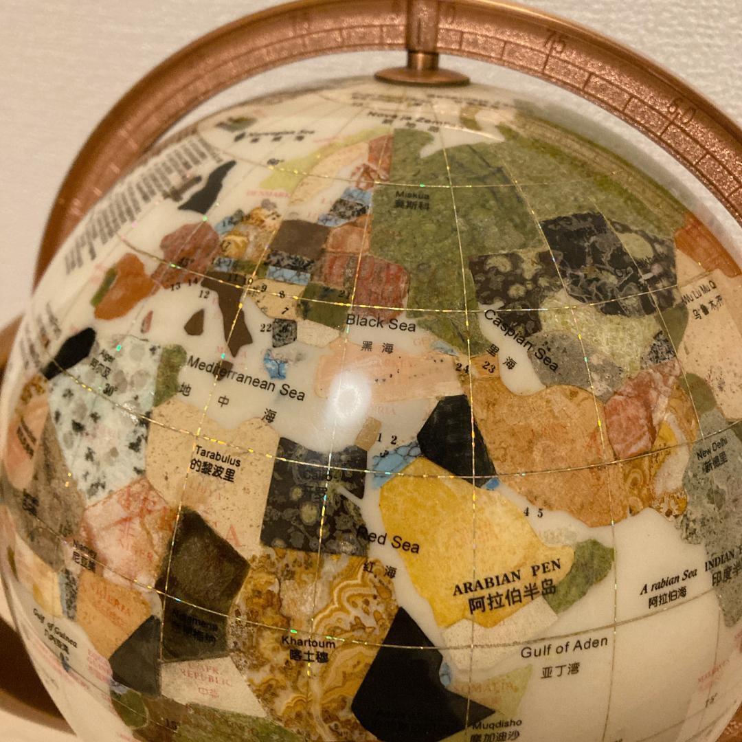 宝石地球儀 大型 天然石 パワーストーン 卓上 高級インテリア 3脚