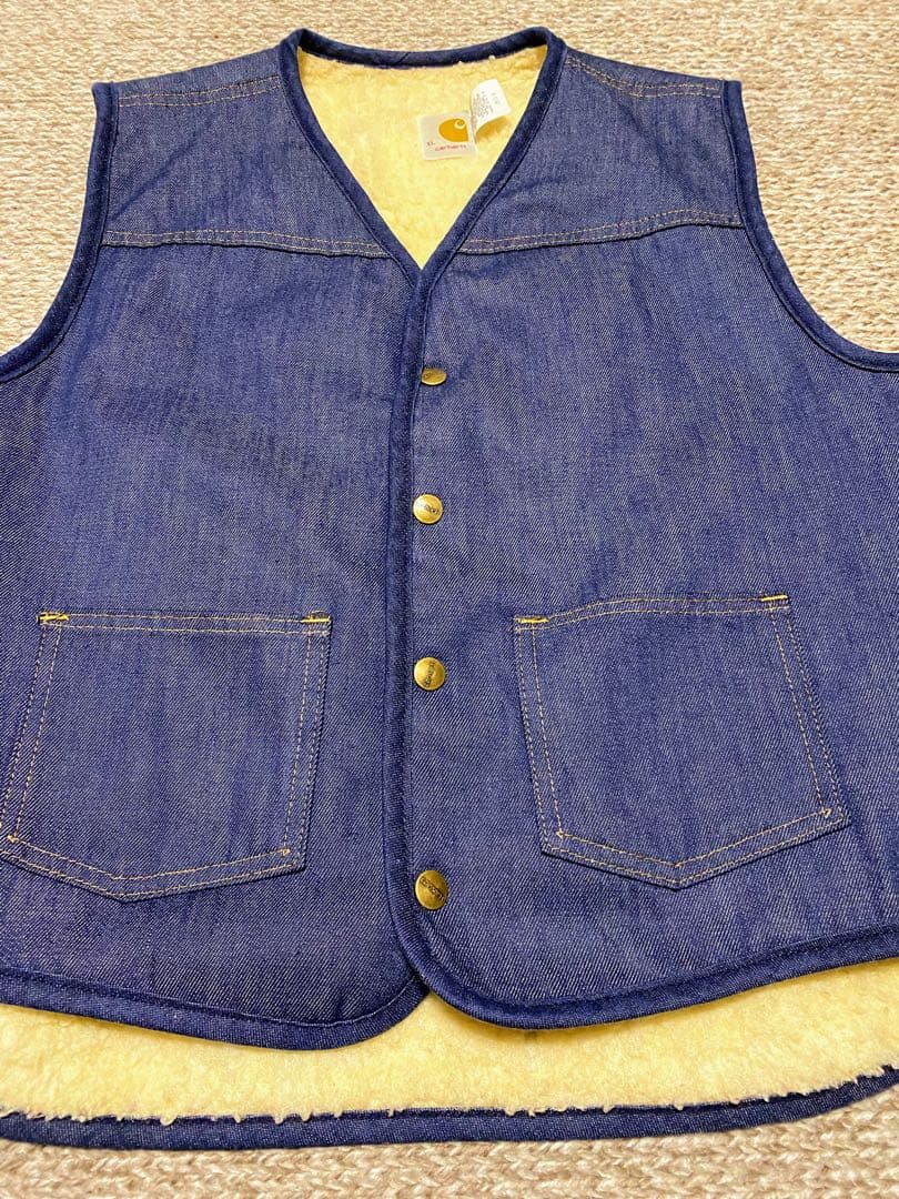 ★好デザイン‼️神サイズ★70s USA製 カーハート ボア付デニムベスト XL‼️