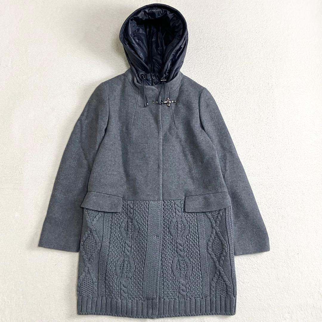 Fay フェイ　TOD'S レイヤードニット切替ウールコート　グレー　イタリア製