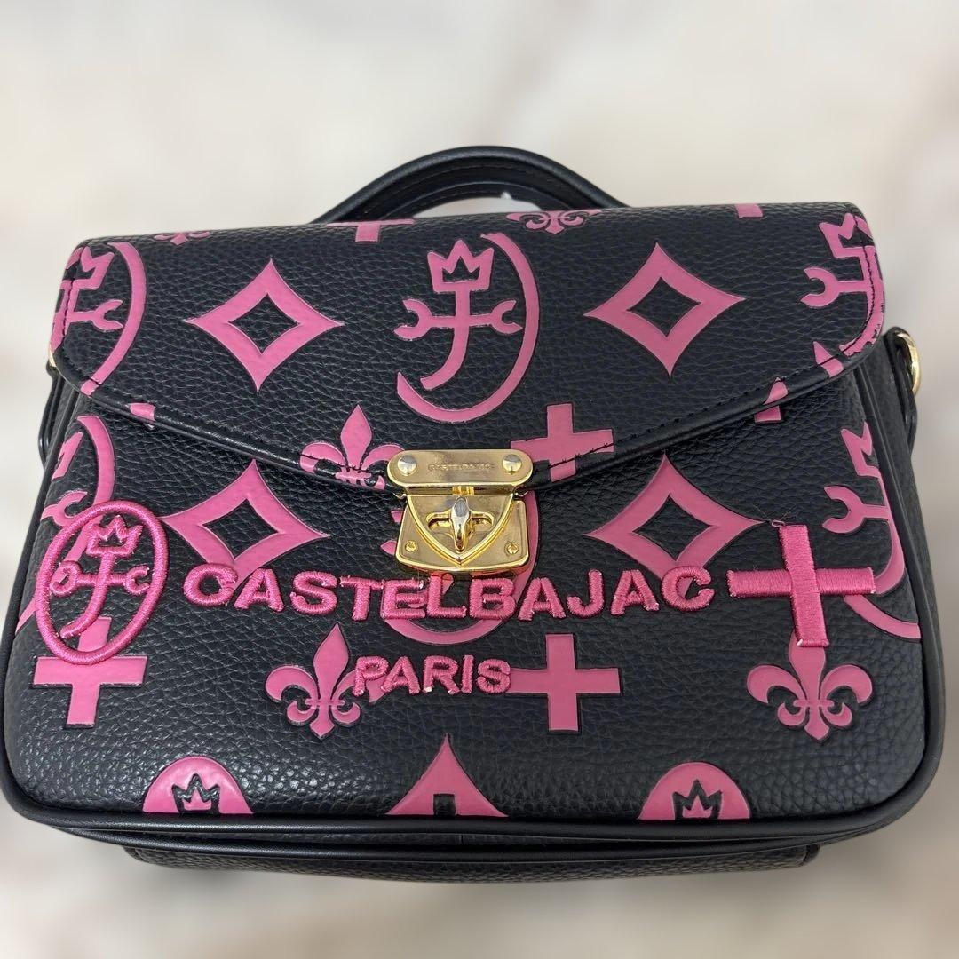 CASTELBAJACカステルバジャックハンドバックピンクブラックレザー金具ハゲ