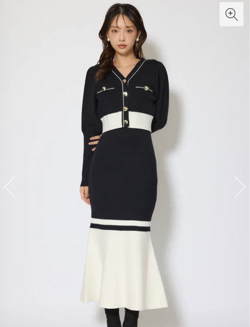 rienda バイカラーカーデセットニットワンピース